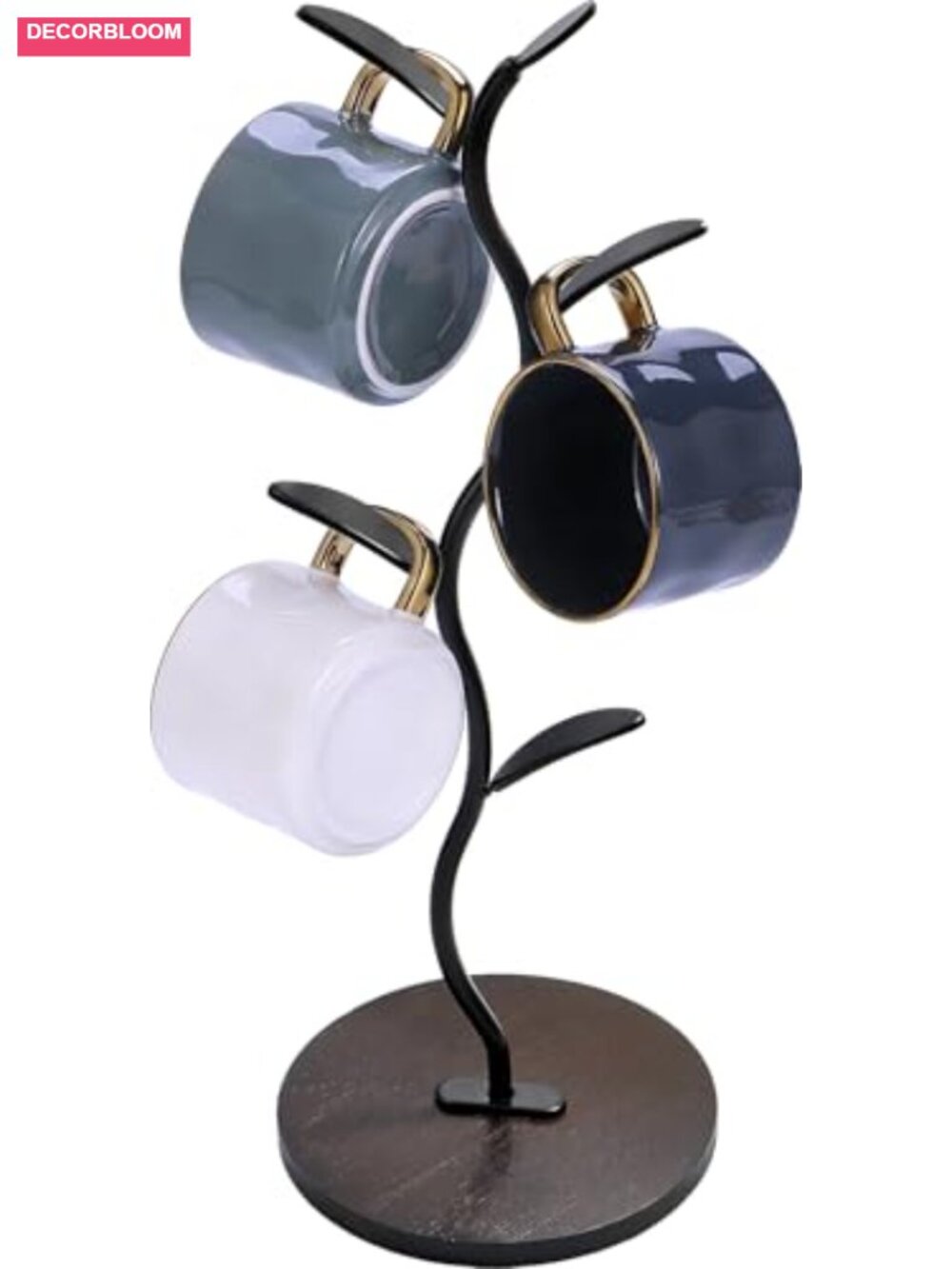 Rust-Resistant Metal Mug Holder Tree with 5 Hooks, Stable Wooden Base,